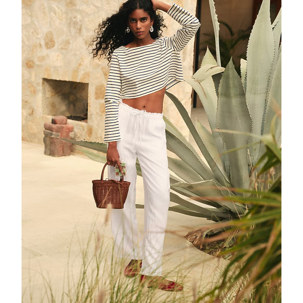 J. Crew Soleil Linen Pants S ST TS Tall NWT White BW527 J.Crew Travel Beach